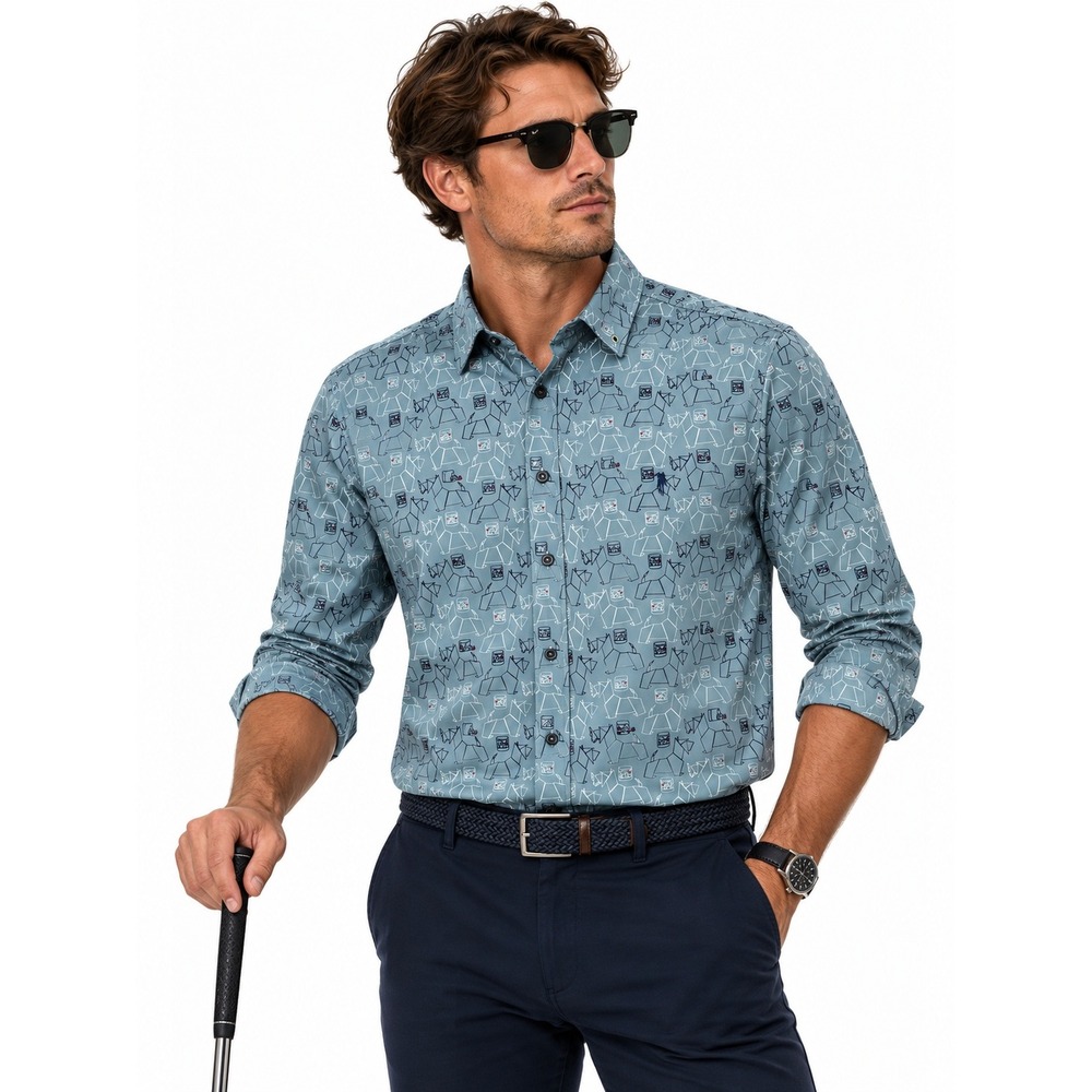 William Murray Golf Mens Carolina Blue Scotch Blend Button Down Origami Scottie